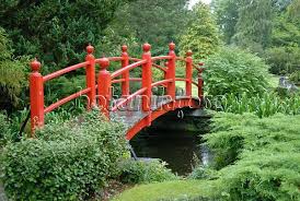 Image Red Vaulted Wooden Bridge Over A