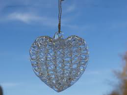 5 vintage spun glass heart shaped