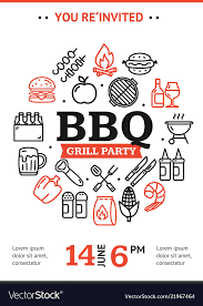 Bbq Party Invitation Round Design Template With