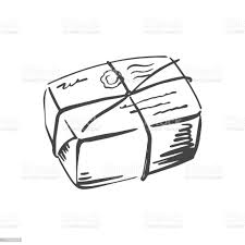 Stock ilustrace Poštovní Balík S Náčrtem Známky Doručování Poštou –  stáhnout obrázek nyní - iStock