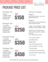 Photography Price List Pricing List For By
