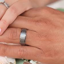 brushed metal wedding rings satin