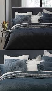 luxe dark blue velvet quilted bedspread