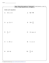 One Step Equation Worksheets