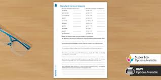 Science Standard Form Worksheet Maths