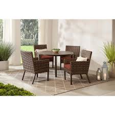 Hampton Bay Fernlake 5 Piece Brown Wicker Outdoor Patio Dining Set With Cushionguard Quarry Red Cushions