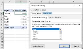 value field in pivot tables