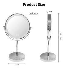 8 in w x 13 5 in h tabletop bathroom makeup mirror lighted 3 color dimmable cosmetic mirror double sided magnification grey