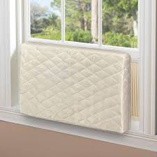 Washable cover with beige polyester/cotton quilting has foam liner. Amazon Com Homydom Ac Cover Indoor Air Conditioner Cover Inside Window Ac Unit Cover Double Insulation With Elastic Strap Light Yellow S 21 X 13 X 3 5 L X H X D Home Kitchen