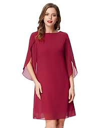 Grace Karin Women Chiffon Evening Dress For Party Wedding 3 4 Sleeve Midi Dress Wine Red Xl