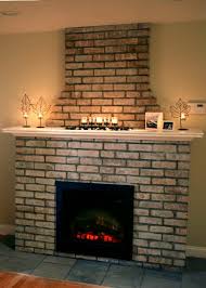 an electric fireplace with brick facade