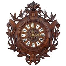 forest clock carved oak enamel numerals