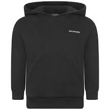 Balenciaga Black Logo Print Hooded Sweater