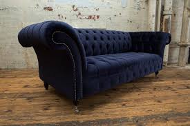 Blue Velvet 3 Seater Chesterfield Sofa