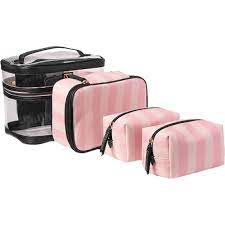 pink striped case cosmetic bags