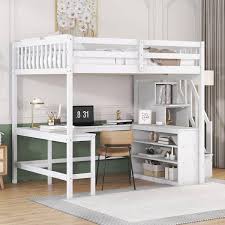 White Wood Full Size Loft Bed