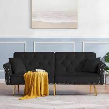Z Joyee Black Velvet Tufted Sofa Couch