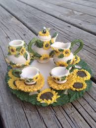 Miniature Poly Resin Sunflower Tea Set