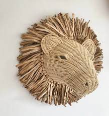 Natural Rattan Wicker Lion Head Wall