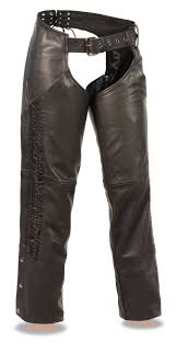 Ladies Black Naked Leather Low Rise Chaps W Black Crinkled Leg Striping
