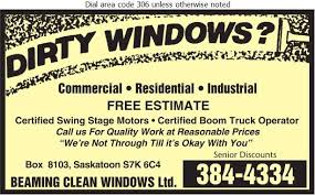 beaming clean windows in saskatoon sk