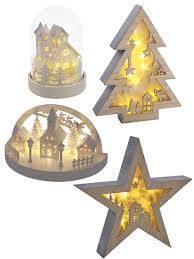 Details About Warm White Wooden Light Up Christmas Decoration Led Village Star Dome