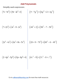 Add Subtract Polynomial Worksheets