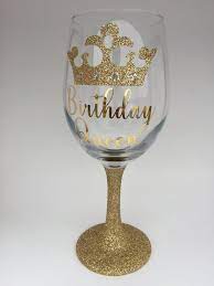 Birthday Queen Glittered Wine Glass