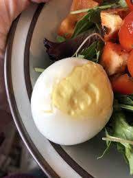 hard boiled egg with a shifted yolk