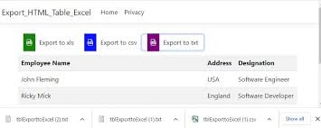 export html table to excel file in asp