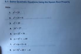 Solved 9 1 Solve Quadratic Equations