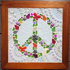 Peace Sign Framed Glass Mosaic Flowers