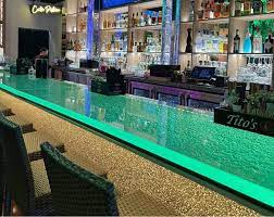 Thick Glass Bar Top With Drink Rail And