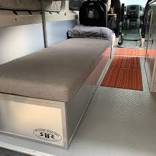 The queen size bed frame looks floating at first. Ruhne Racing Sleeping For 3 In A 144 Sprinter No Problem Plus Plenty Of Storage Under The Bottom Bunk Above Is A Queen Size Sideways Sleeper Highlander Platform Bed Facebook