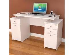 Contains two supply drawers and one file drawer, and four wheels for easy movement. Inval White Modern Straight Computer Writing Desk With Locking File Drawer Newegg Com