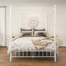 Uixe 60in W Queen Size White Metal Bed