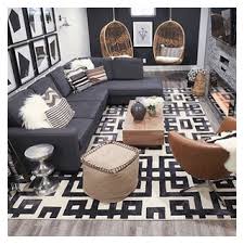 patterned black and white wool rug in