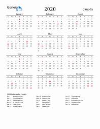2020 canada calendar with holidays