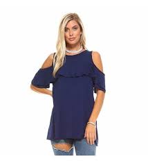 Cold Shoulder Layered Ruffle Sleeve Top Navy Cm185cgaies