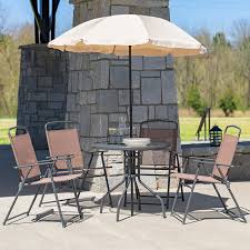 Flash Furniture Nantucket 6 Piece Patio Garden Table Set Umbrella Table Set Of 4 Brown Folding Chairs