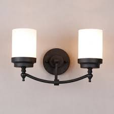 Cylinder Shade Stair Wall Light Frosted Glass 2 Lights American Rustic Sconce Lamp In Black Beautifulhalo Com