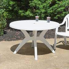 white round resin pedestal table