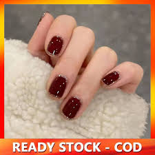 red gold cady glitter color fake nails