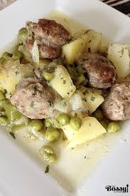 sausages with peas potatoes and leeks