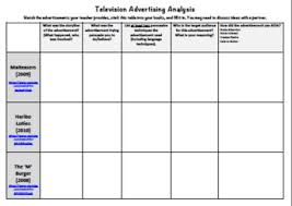 Television Advertising Analysis Chart A3 A4 Analysis Worksheet