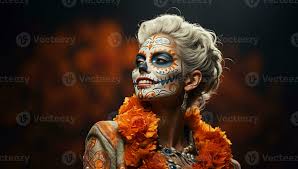 beautiful woman with sugar skull makeup