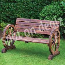 2 Seater Garden Bench Burnt Wood Patio