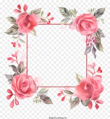 pink rose frame with green leaves and