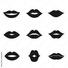 lips black shape icon set stock vector