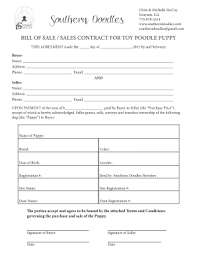 Fillable Online Bill Of Sale Sales Contract For Toy Poodle